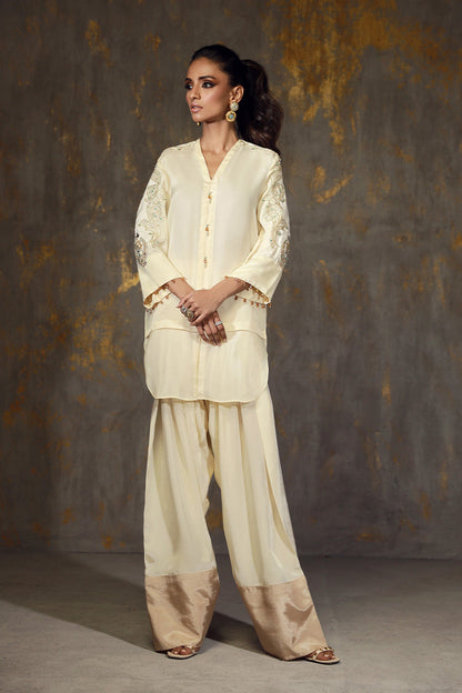 Wardha Saleem | Luxury Pret Traditional Wear | LAMIA XL Ivory Crepe Silk