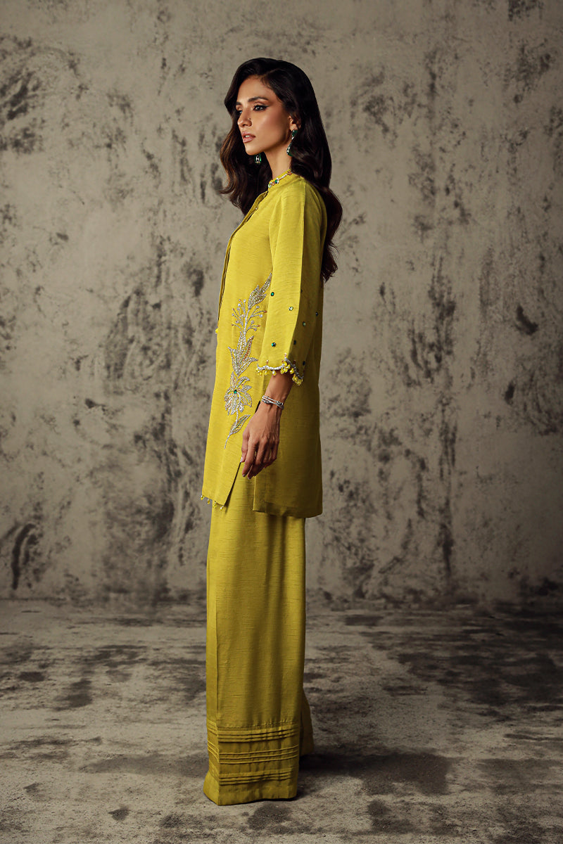Wardha Saleem | Luxury Pret Traditional Wear | ZAINA S Lime Korean Raw Silk