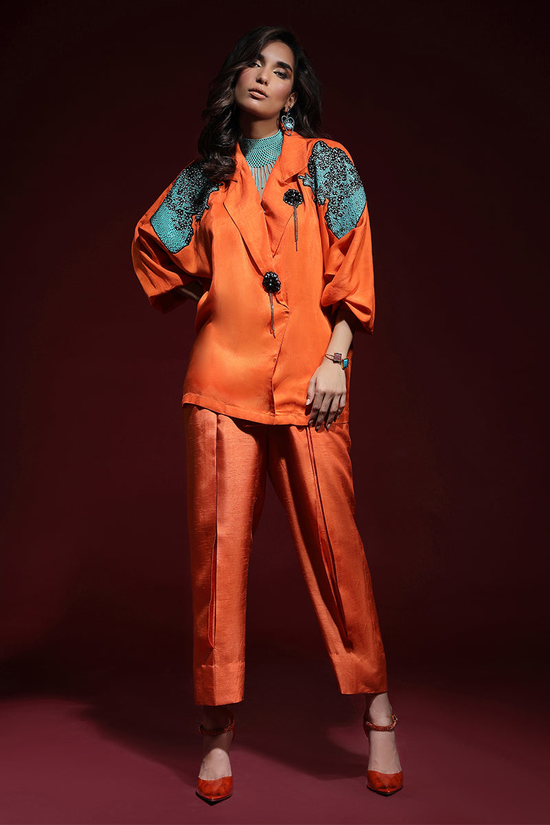 Wardha Saleem | Luxury Pret Fusion Wear | PANTHERA (ORANGE) CORD-SET (2PC) XL Orange Korean Silk