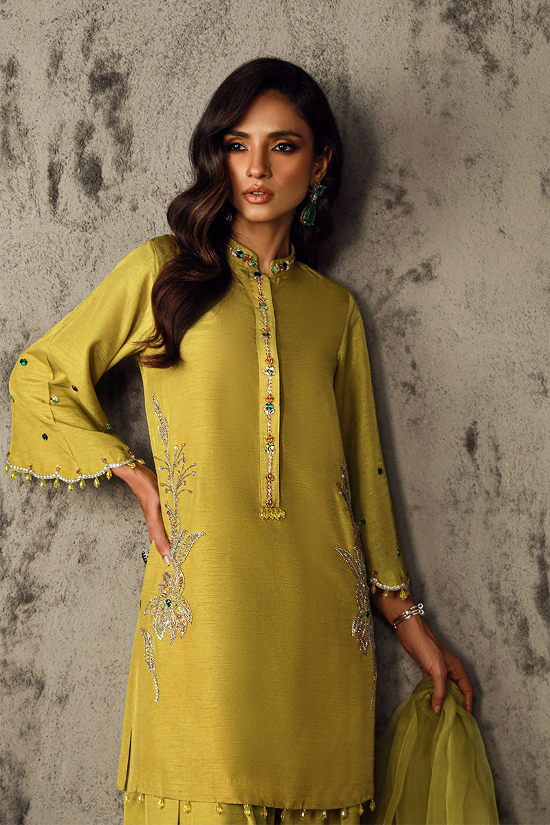 Wardha Saleem | Luxury Pret Traditional Wear | ZAINA M Lime Korean Raw Silk