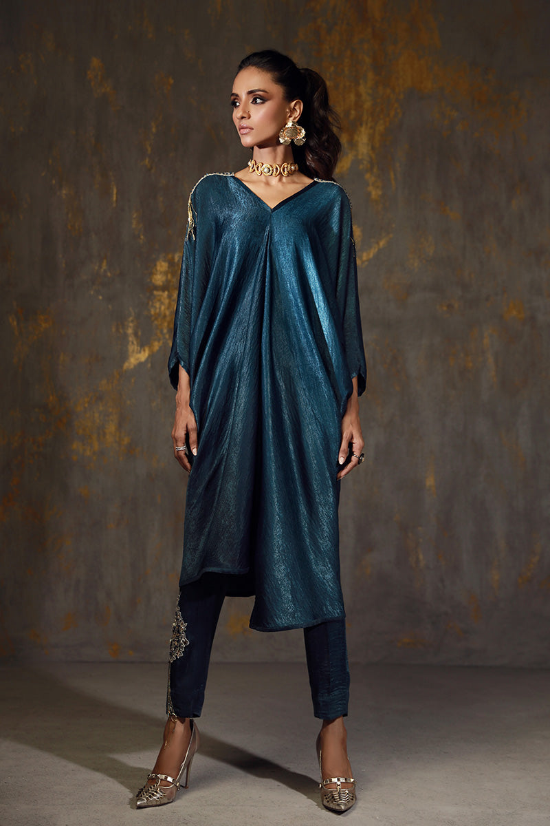 Wardha Saleem | Luxury Pret Fusion Wear | LINA L Teal Blue Velvet Silk