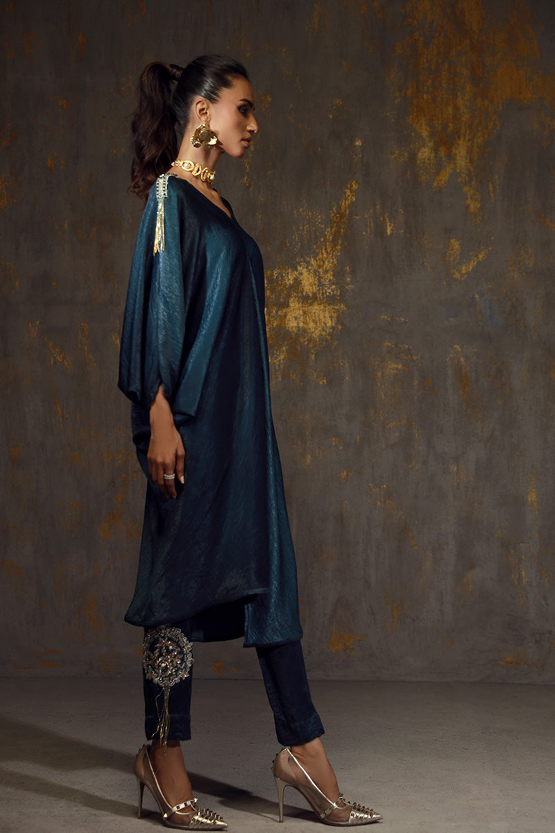 Wardha Saleem | Luxury Pret Fusion Wear | LINA M Teal Blue Velvet Silk