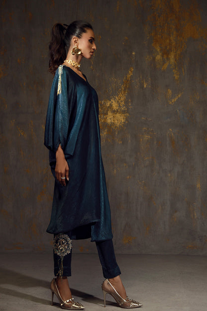 Wardha Saleem | Luxury Pret Fusion Wear | LINA M Teal Blue Velvet Silk