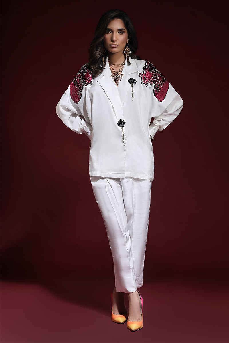 Wardha Saleem | Luxury Pret Fusion Wear | PANTHERA (WHITE) CORD-SET (2PC) XS White Korean Silk