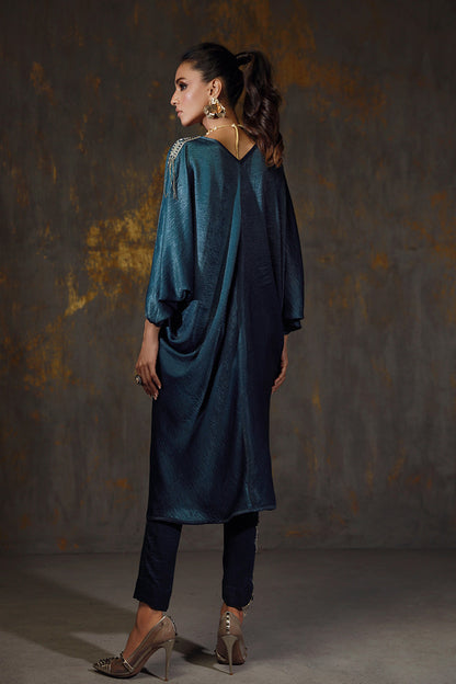 Wardha Saleem | Luxury Pret Fusion Wear | LINA S Teal Blue Velvet Silk