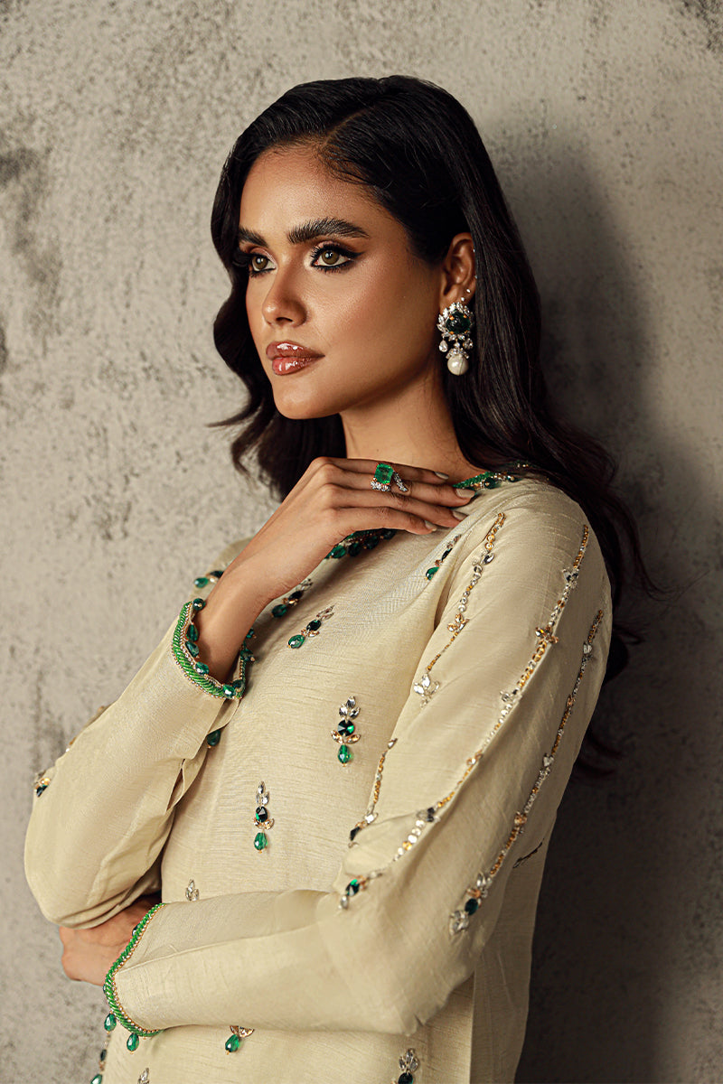 Wardha Saleem | Luxury Pret Traditional Wear | HANA M Cream Korean Raw Silk