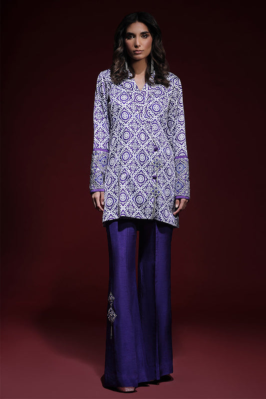 Wardha Saleem | Luxury Pret Fusion Wear | SAPHIR FORMAL CORD-SET (2PC) XS Purple Silk