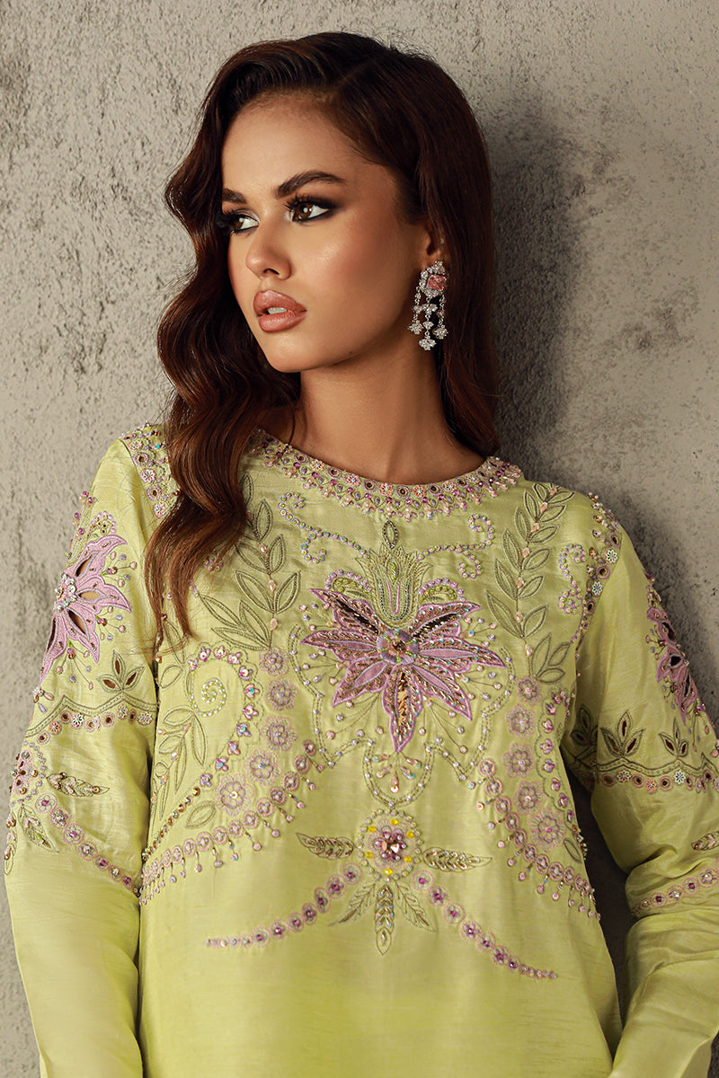 Wardha Saleem | Luxury Pret Traditional Wear | NAWAL L Pistachio Green Korean Raw Silk
