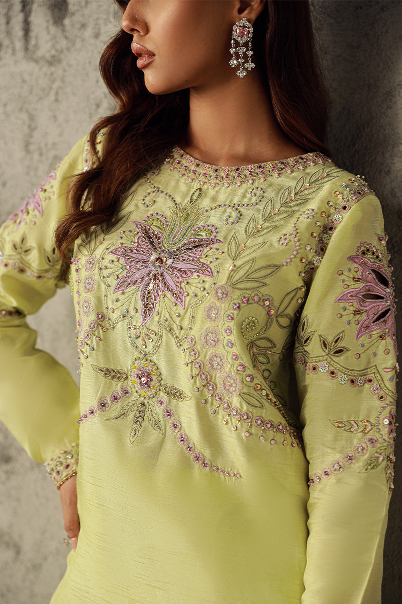 Wardha Saleem | Luxury Pret Traditional Wear | NAWAL M Pistachio Green Korean Raw Silk