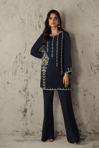 Wardha Saleem | Luxury Pret Traditional Wear | AMIRA XS Navy Blue Korean Raw Silk