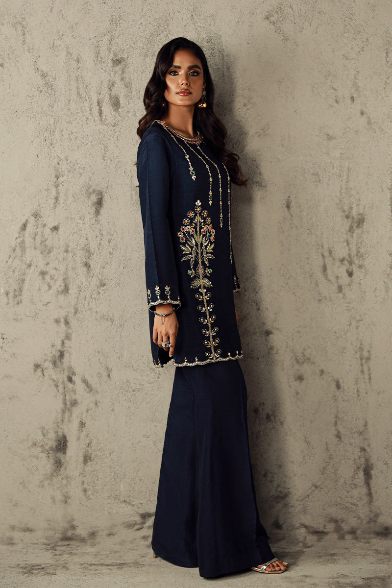 Wardha Saleem | Luxury Pret Traditional Wear | AMIRA XL Navy Blue Korean Raw Silk