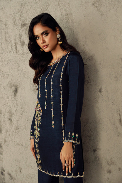 Wardha Saleem | Luxury Pret Traditional Wear | AMIRA L Navy Blue Korean Raw Silk
