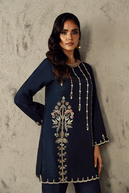 Wardha Saleem | Luxury Pret Traditional Wear | AMIRA M Navy Blue Korean Raw Silk