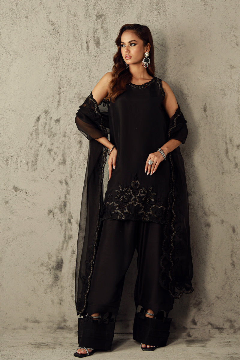 Wardha Saleem | Luxury Pret Fusion Wear | RULA L Black Pure Raw Silk