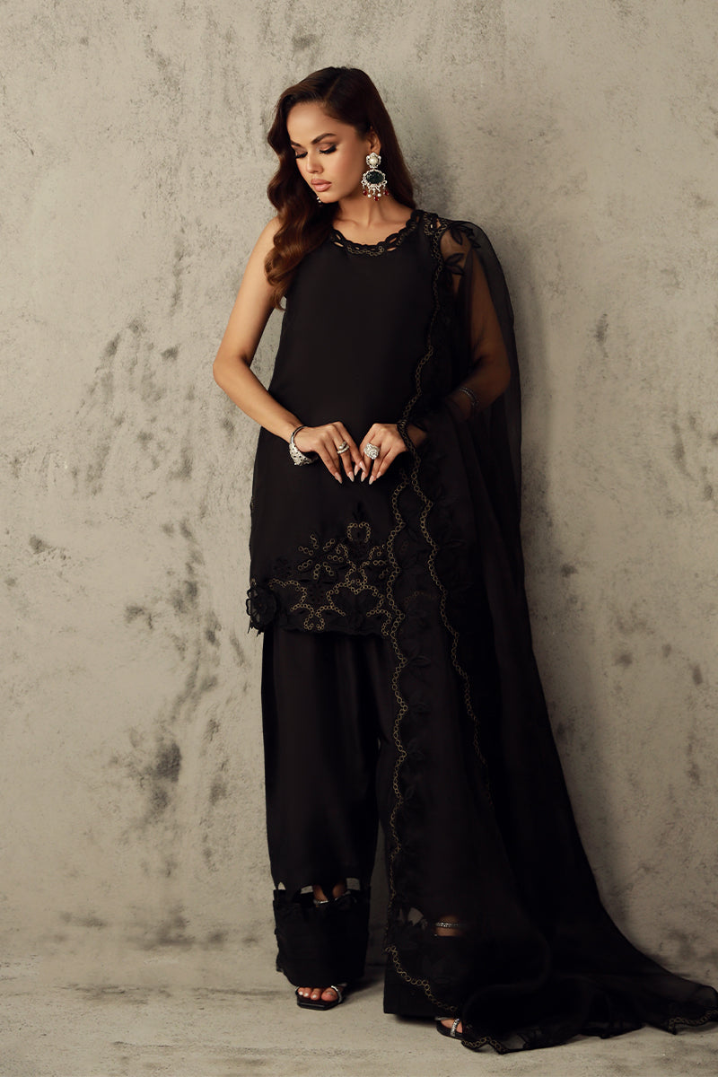 Wardha Saleem | Luxury Pret Fusion Wear | RULA XS Black Pure Raw Silk