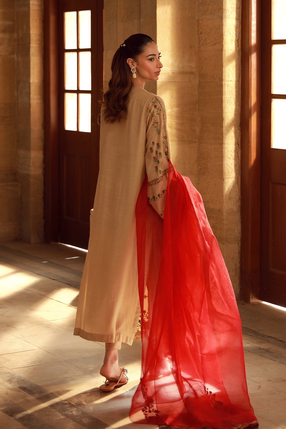 Sahar | Luxe Pret 25 | Crimson Bronze M Beige Raw Silk