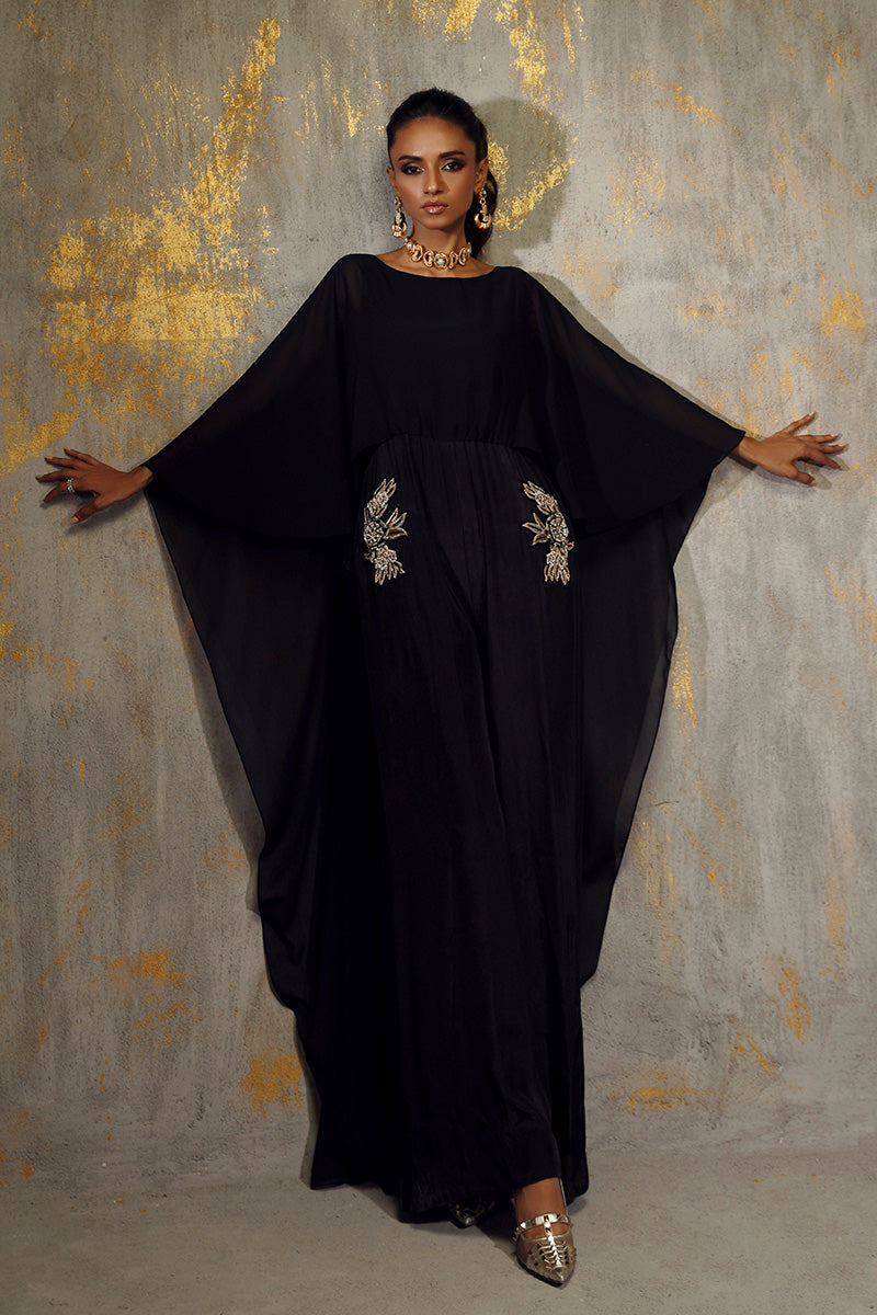 Wardha Saleem | Luxury Pret Fusion Wear | EMI XL Black Crepe Silk