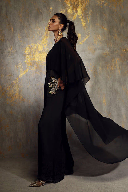Wardha Saleem | Luxury Pret Fusion Wear | EMI L Black Crepe Silk