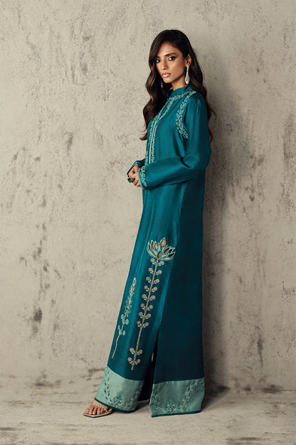 Wardha Saleem | Luxury Pret Traditional Wear | SAFAA S Teal Blue Pure Raw Silk