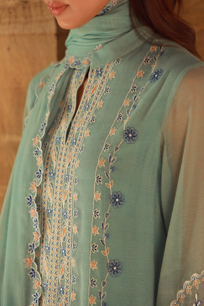 Sahar | Luxe Pret 25 | Persian Turquoise L Aqua Cotton Net