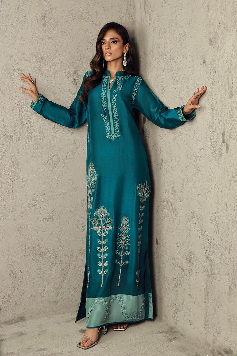 Wardha Saleem | Luxury Pret Traditional Wear | SAFAA XL Teal Blue Pure Raw Silk