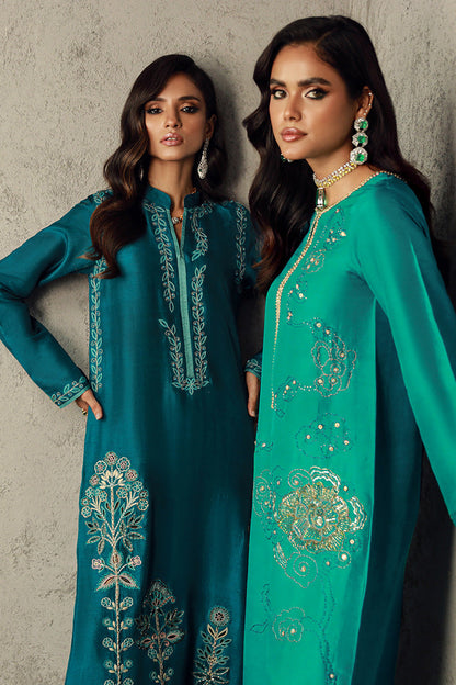 Wardha Saleem | Luxury Pret Traditional Wear | ZAHA M Emerald Green Pure Raw Silk