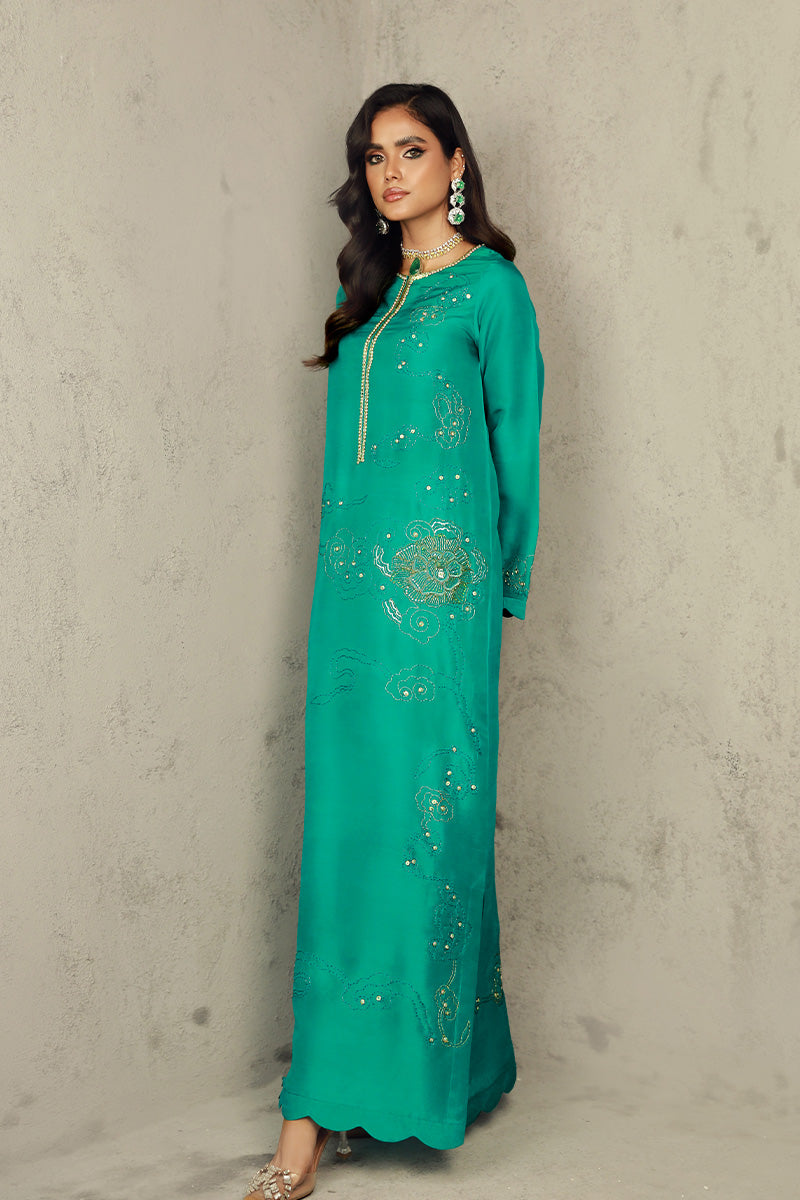 Wardha Saleem | Luxury Pret Traditional Wear | ZAHA XS Emerald Green Pure Raw Silk