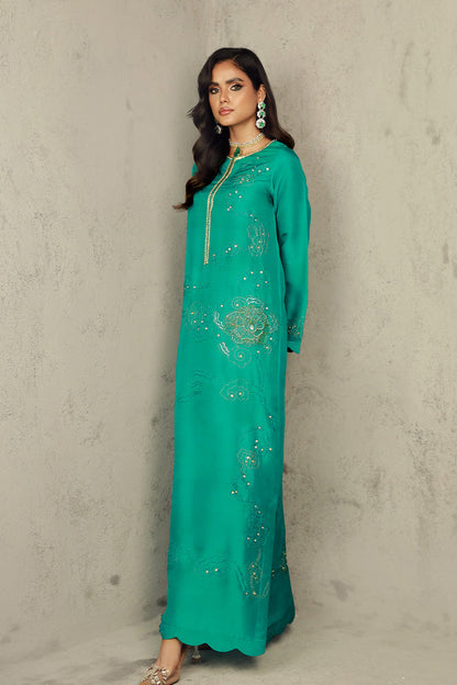 Wardha Saleem | Luxury Pret Traditional Wear | ZAHA XS Emerald Green Pure Raw Silk