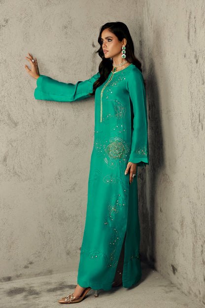 Wardha Saleem | Luxury Pret Traditional Wear | ZAHA XL Emerald Green Pure Raw Silk