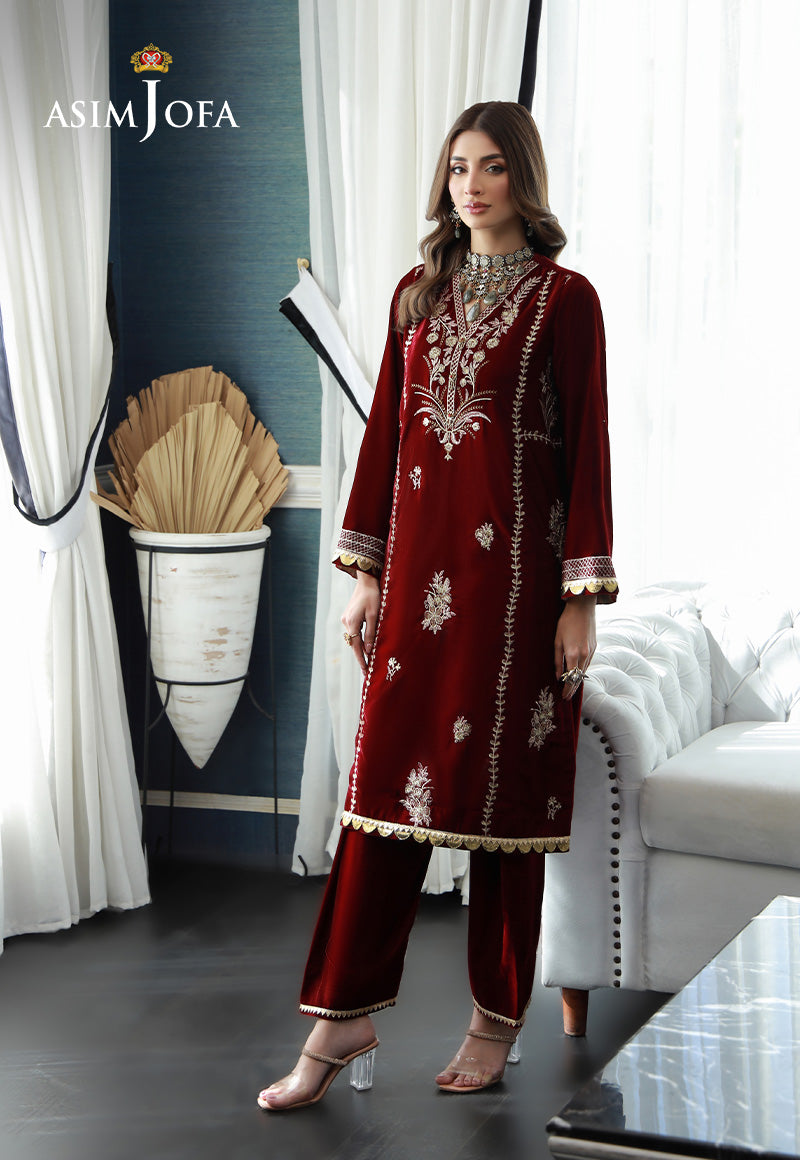 Asim Jofa | Velvet Edit | AJVG-02 S Maroon Velvet