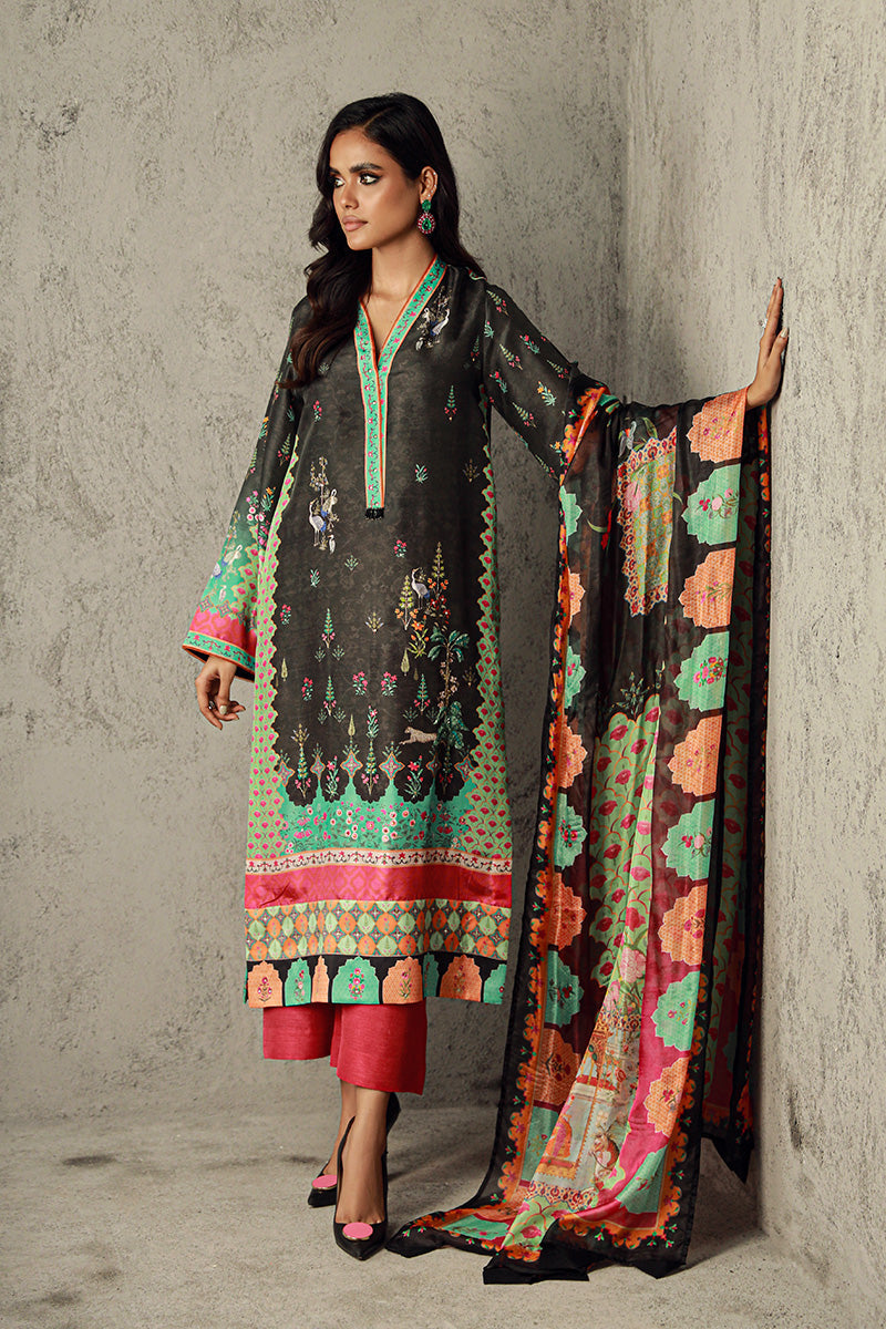 Wardha Saleem | Luxury Pret Traditional Wear | NAHA XS Black Pure Raw Silk