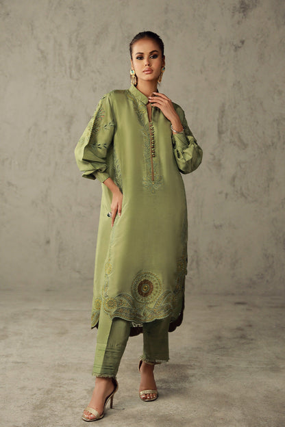 Wardha Saleem | Luxury Pret Traditional Wear | HANIA XS Olive Green Pure Raw Silk