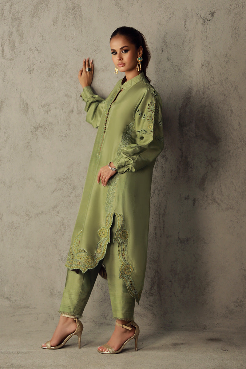 Wardha Saleem | Luxury Pret Traditional Wear | HANIA XL Olive Green Pure Raw Silk
