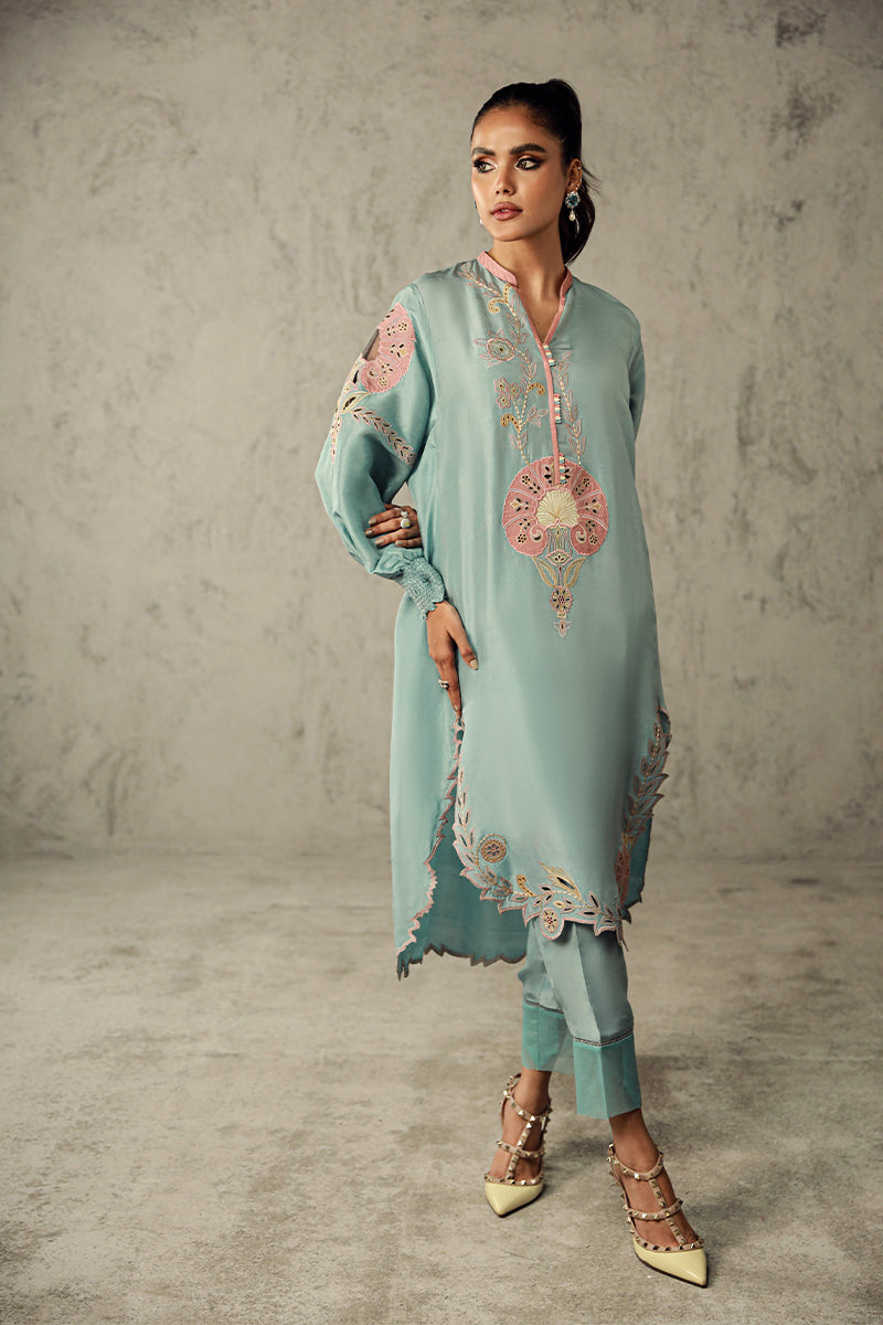 Wardha Saleem | Luxury Pret Traditional Wear | AMARA L Sky Blue Pure Raw Silk
