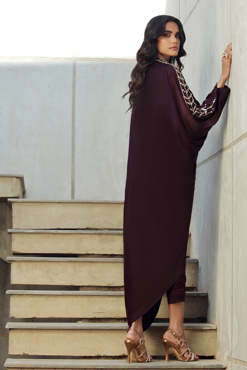 Wardha Saleem | Luxury Pret Fusion Wear | KHLOE (2PC) S Wine Berry Velvet Silk