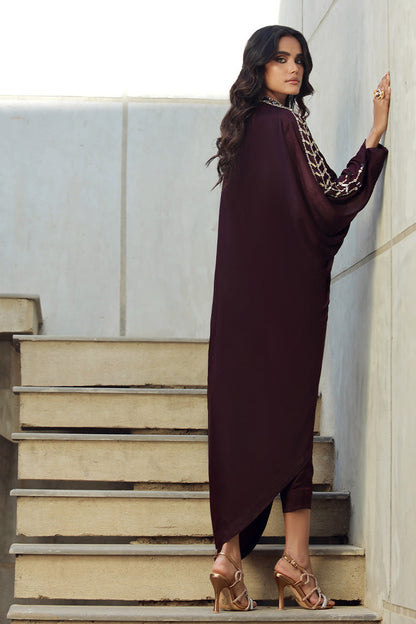 Wardha Saleem | Luxury Pret Fusion Wear | KHLOE (2PC) S Wine Berry Velvet Silk
