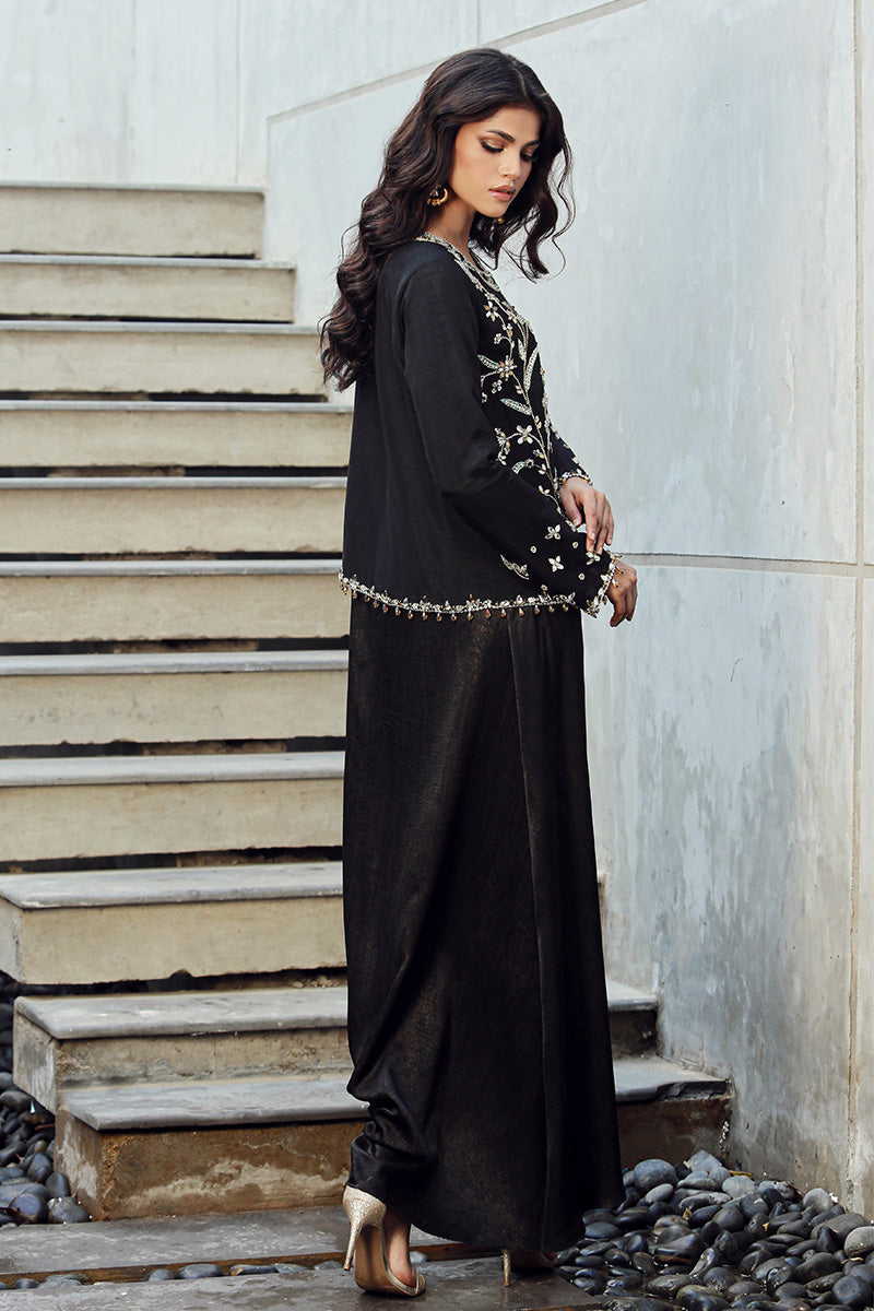 Wardha Saleem | Luxury Pret Fusion Wear | SIA (2PC) S Black Korean Raw Silk