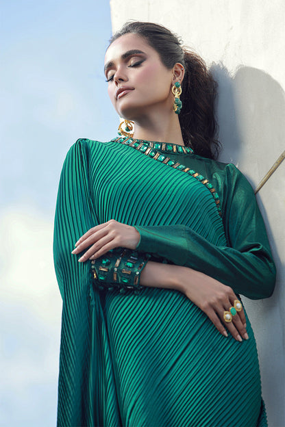 Wardha Saleem | Luxury Pret Fusion Wear | SIERRA (2PC) L Emerald Green Silk