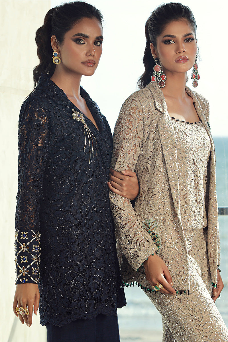 Wardha Saleem | Luxury Pret Fusion Wear | RENNE (2PC) L Navy Blue Female