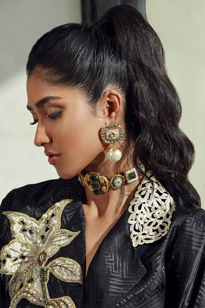 Wardha Saleem | Luxury Pret Fusion Wear | KIERA (2PC) M Black Embossed Silk
