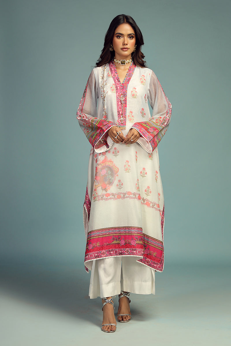 Wardha Saleem | Luxury Pret Traditional Wear | GUL BAHAAR SHIRT WITH DUPATTA (2 PC) XL Off White Cotton Net