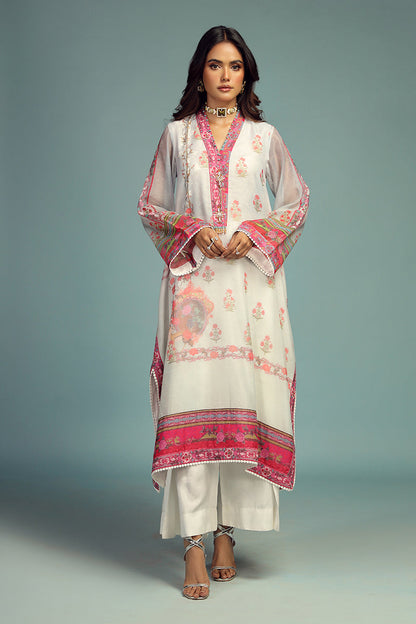 Wardha Saleem | Luxury Pret Traditional Wear | GUL BAHAAR SHIRT WITH DUPATTA (2 PC) XL Off White Cotton Net