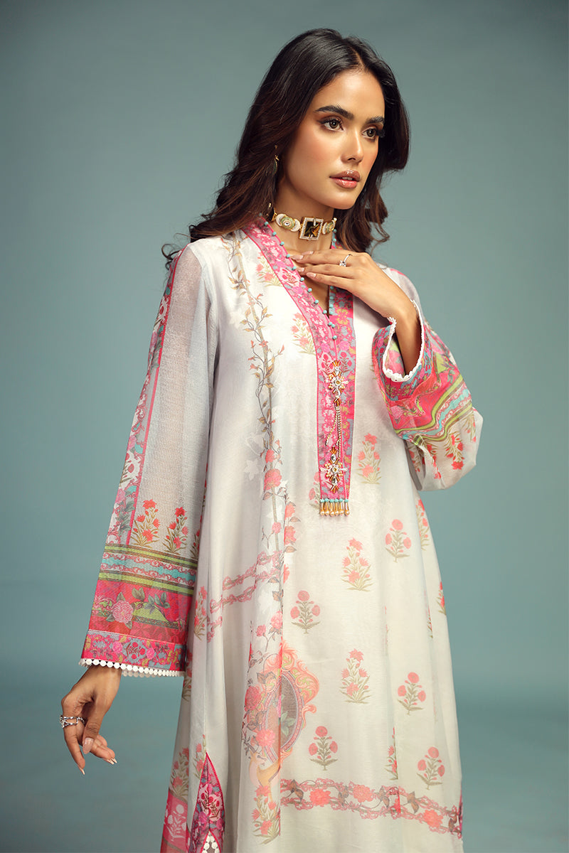 Wardha Saleem | Luxury Pret Traditional Wear | GUL BAHAAR SHIRT WITH DUPATTA (2 PC) M Off White Cotton Net