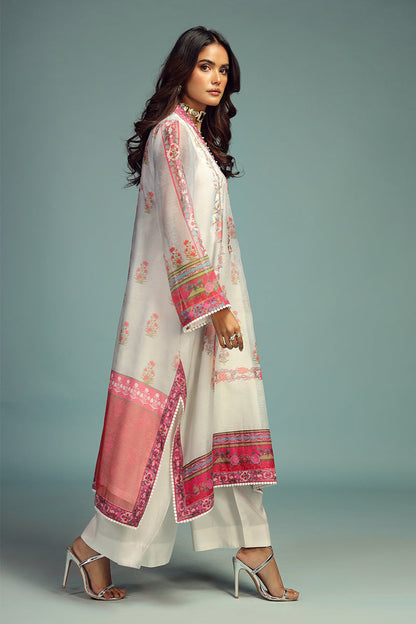 Wardha Saleem | Luxury Pret Traditional Wear | GUL BAHAAR SHIRT WITH DUPATTA (2 PC) L Off White Cotton Net