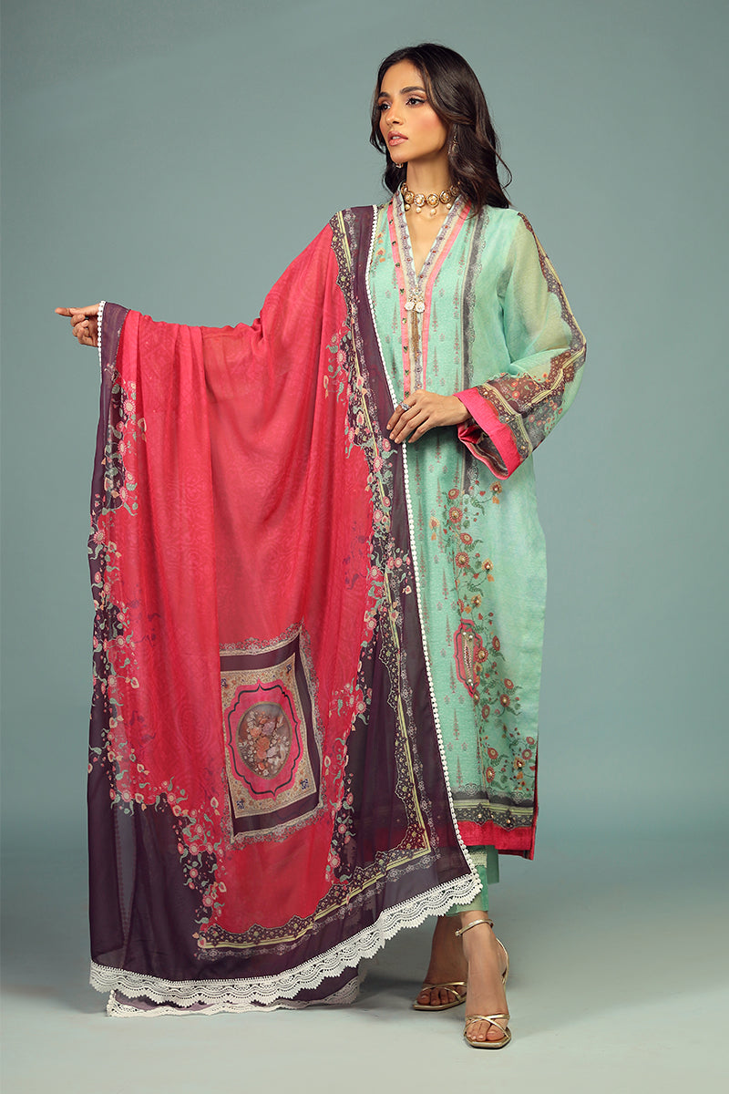 Wardha Saleem | Luxury Pret Traditional Wear | CHANDNI SHIRT WITH DUPATTA ( 2 PC) XS Mint Green Cotton Net