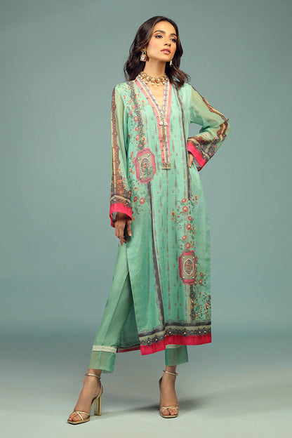 Wardha Saleem | Luxury Pret Traditional Wear | CHANDNI SHIRT WITH DUPATTA ( 2 PC) L Mint Green Cotton Net