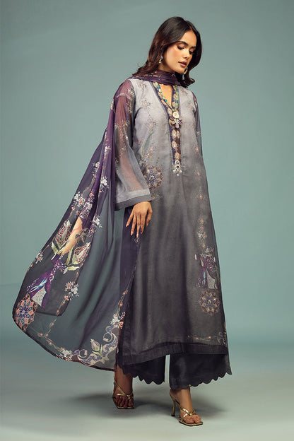 Wardha Saleem | Luxury Pret Traditional Wear | DARVESH SHIRT WITH DUPATTA ( 2 PC) XS Gray Cotton Net
