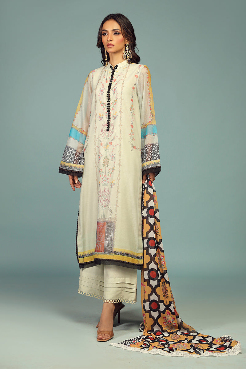 Wardha Saleem | Luxury Pret Traditional Wear | BARAHDARI SHIRT WITH DUPATTA ( 2 PC) XL Off White Cotton Net