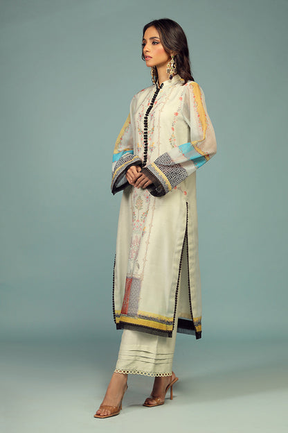 Wardha Saleem | Luxury Pret Traditional Wear | BARAHDARI SHIRT WITH DUPATTA ( 2 PC) L Off White Cotton Net