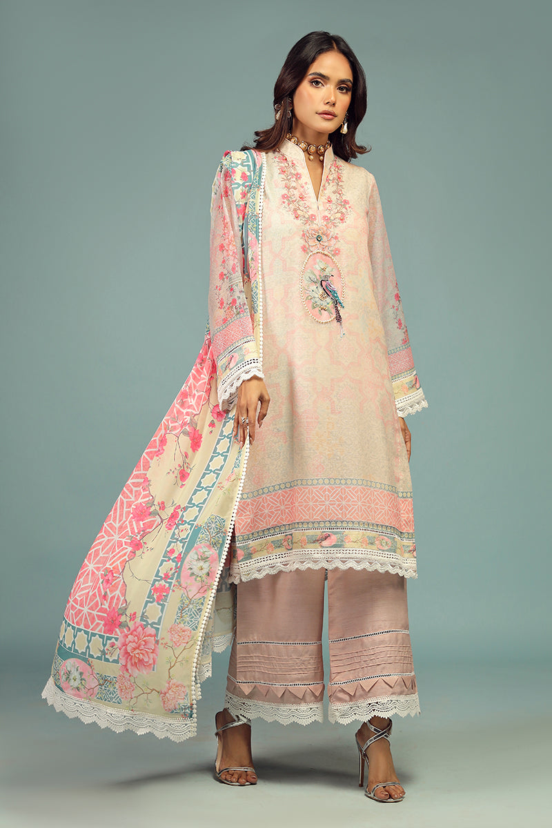 Wardha Saleem | Luxury Pret Traditional Wear | KOEL SHIRT WITH DUPATTA ( 2 PC) XS Pale Peach Cotton Net